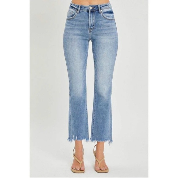 Risen Jeans Denim - Risen high rise medium wash flared frayed hem jeans women’s size 9/29